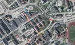 Karta: Nygatan stängd mellan Glasgatan och Torggatan. Omledning via Trädgårdsgatan–Stora Gatan.